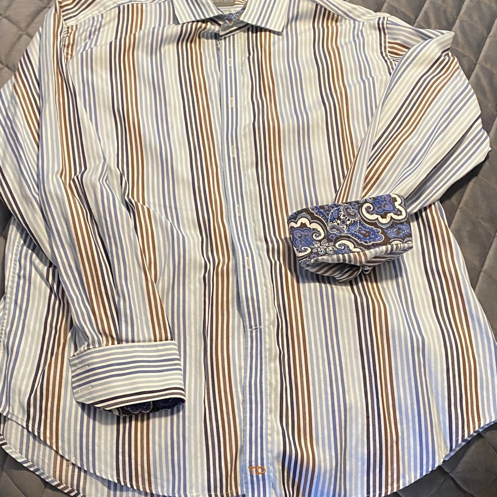 Thomas Dean Brown and Blue Striped Shirt
